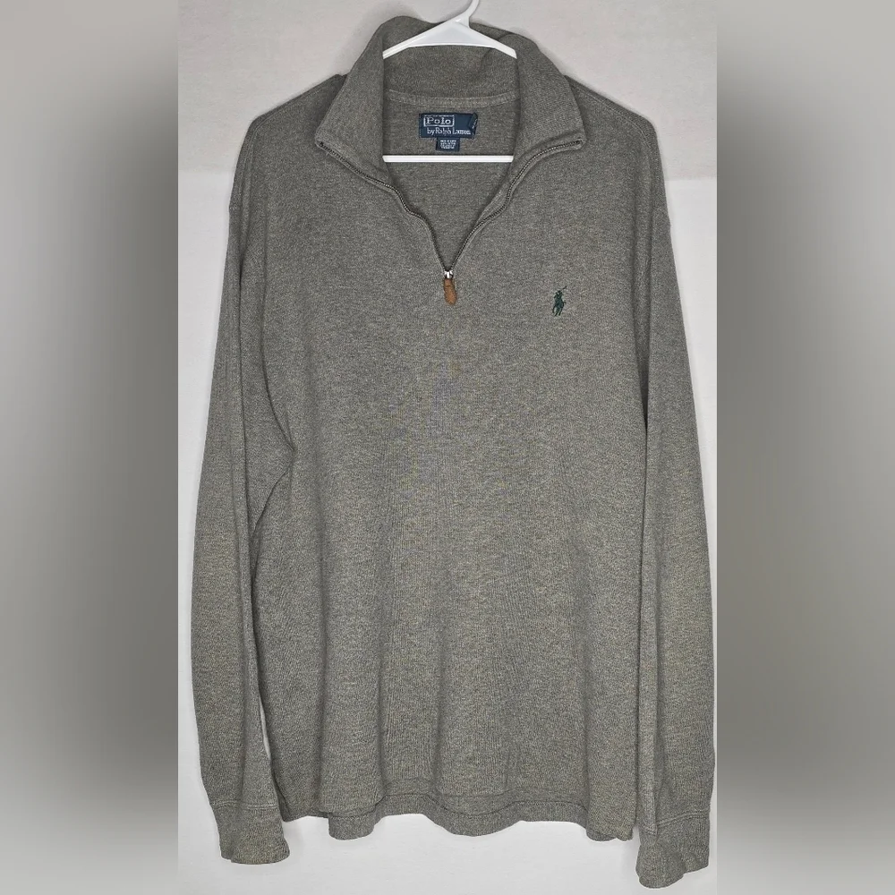 Polo Ralph Lauren Men's XL 1/4 Zip Pullover Sweater Gray Green Pony, 100% Cotton